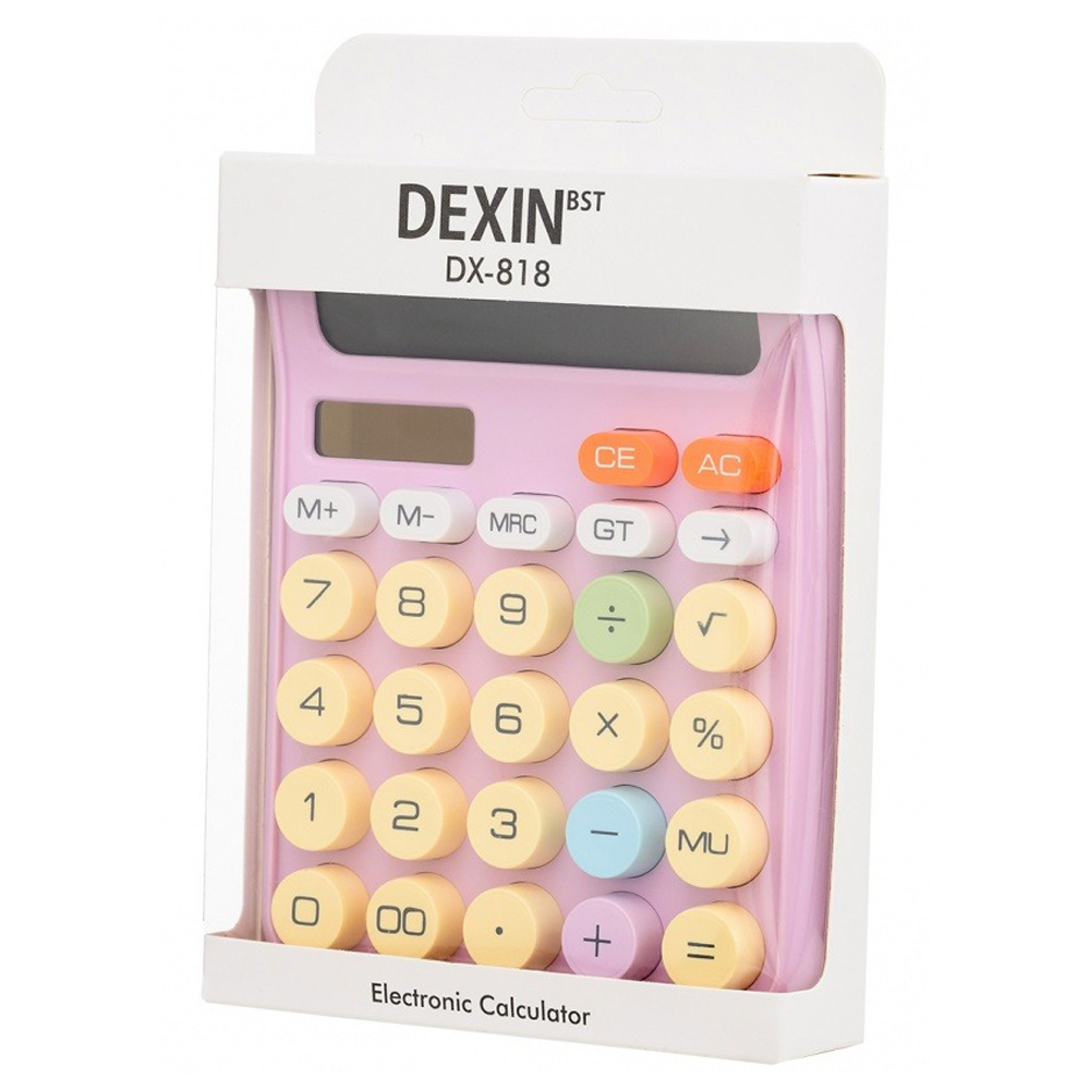 Калькулятор настольный DEXIN 12 Bit, двойное питание, розовый, размер 15,7*12*2,5