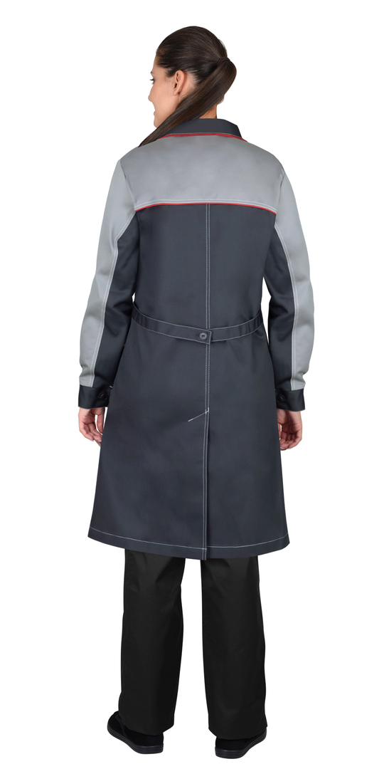 Халат СИРИУС-ИРИНА женский, тёмно-серый со светло-серым и красным кантом