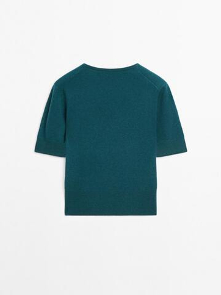 Massimo Dutti Свитер с короткими рукавами из смесовой шерсти, темно-синий