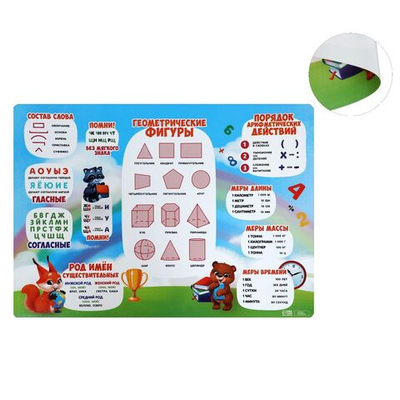 Накладка на стол пластиковая А3 (460 х 330 мм), Calligrata, Русский язык/ Математика 430 мкм, обучающая