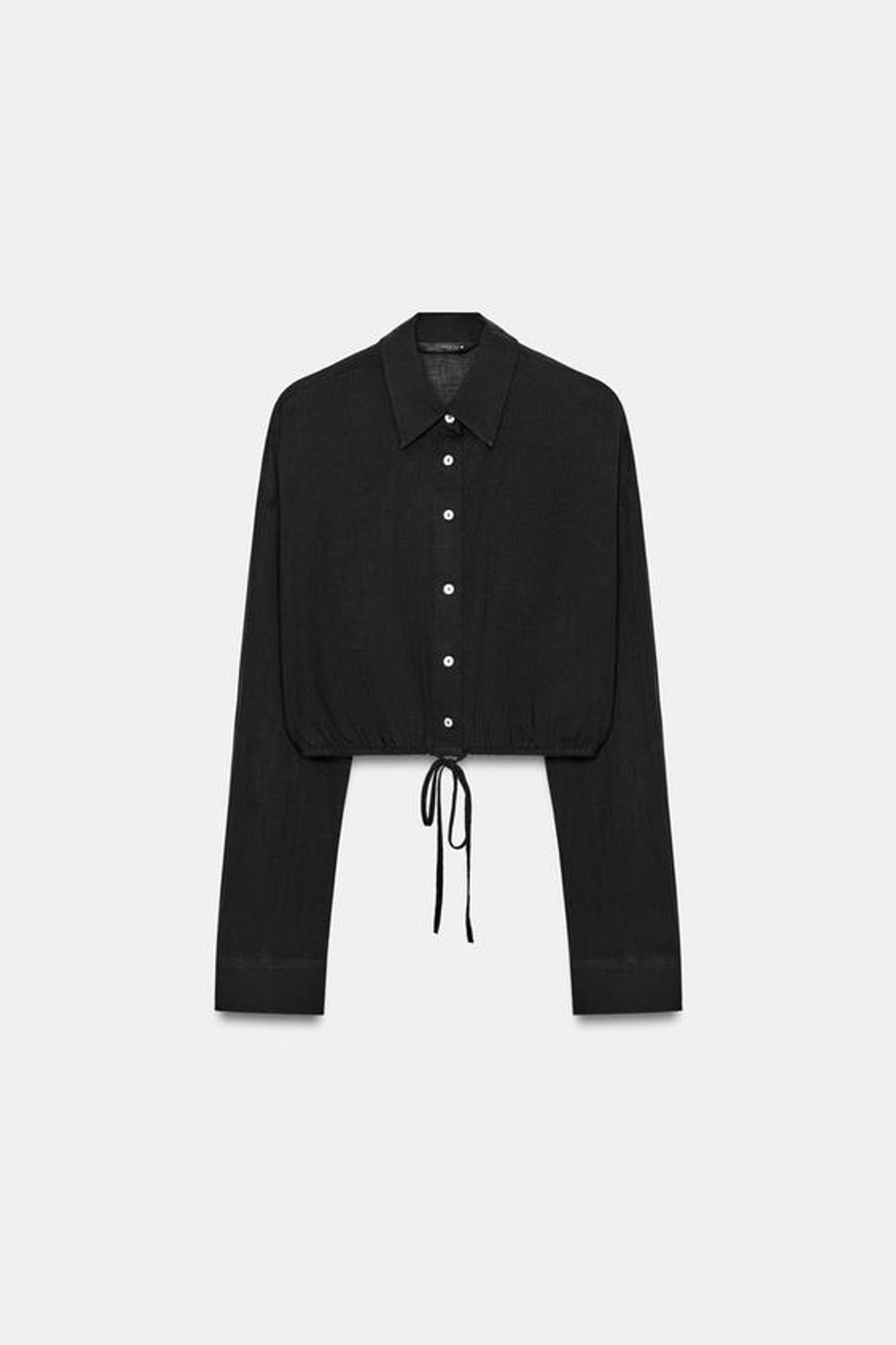 ZARA УКОРОЧЕННАЯ РУБАШКА ИЗ ШИФОНА С РЕГУЛИРУЕМЫМ ШНУРКОМ, ЧЕРНЫЙ