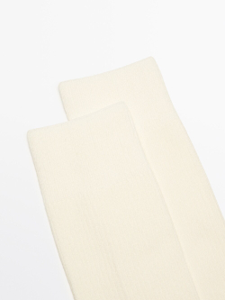 Massimo Dutti Высокие носки в тонкий рубчик, экрю