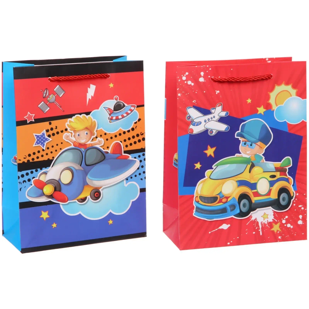 Пакет подарочный «Весёлый транспорт» 18*24*8,5 см, микс