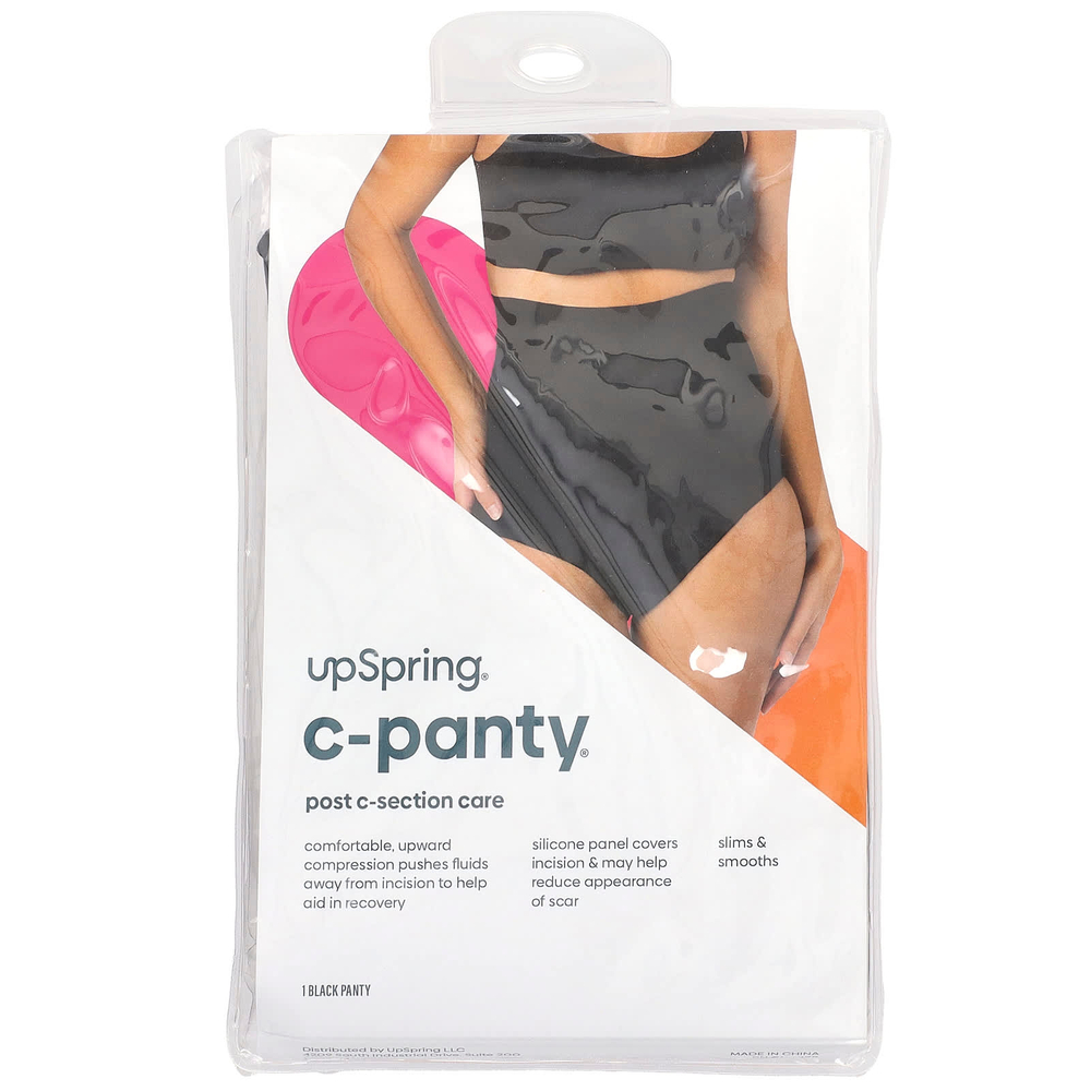 UpSpring, C-Panty®, уход после кесарева сечения, с силиконовой вставкой, высокая талия, маленький / средний, черный, 1 шт.