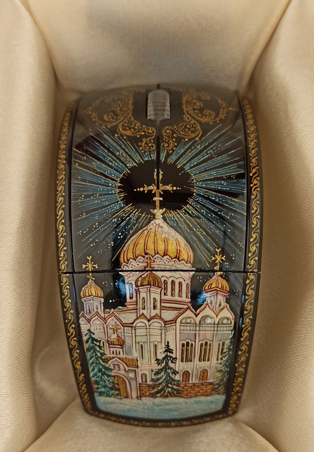 Набор №7 мышь компьютерная "Храм Христа Спасителя" и шариковая авторучка с росписью Палех