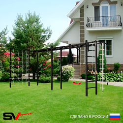 Уличная шведская стенка Sv Sport рукоход х 2 с комплектом турник прямой У51444 (Турник/"Лодочка"/Канат/кольца/лестница/Сетка)