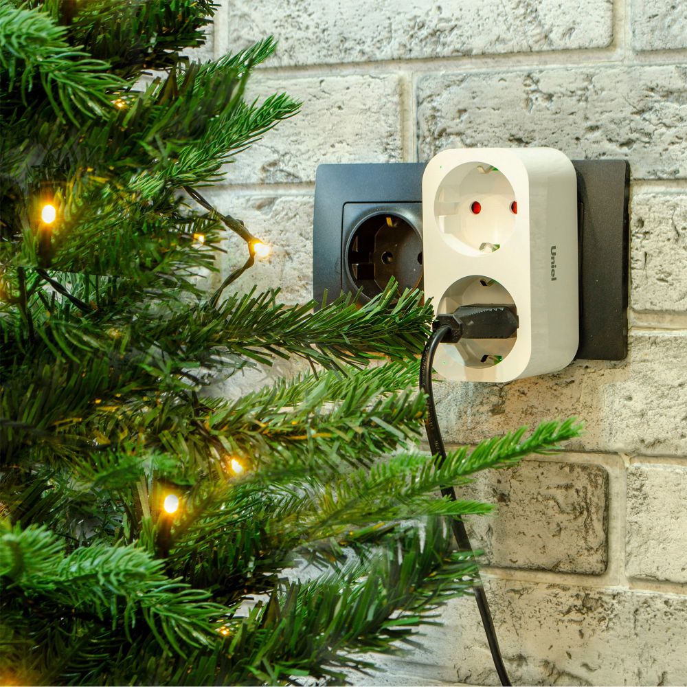 USH-A102 2G-WF WHITE Умный сетевой разветвитель Wi-Fi. 2 гнезда.16A. До 3680Вт. Голосовое управление+приложение UnielSmart. TM Uniel