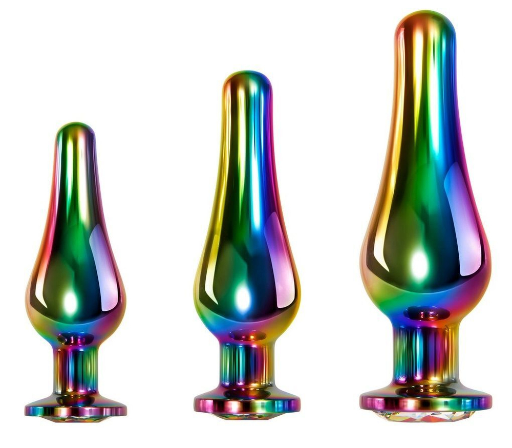 Набор из 3 радужных анальных пробок Rainbow Metal Plug Set (Цвет: разноцветный)