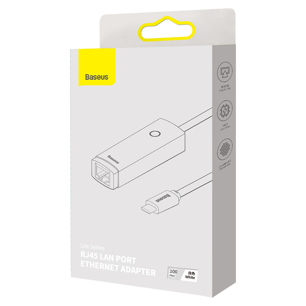 Сетевой адаптер Baseus Lite Series Ethernet Adapter Type-C to RJ45 LAN Port 100Mbps - White