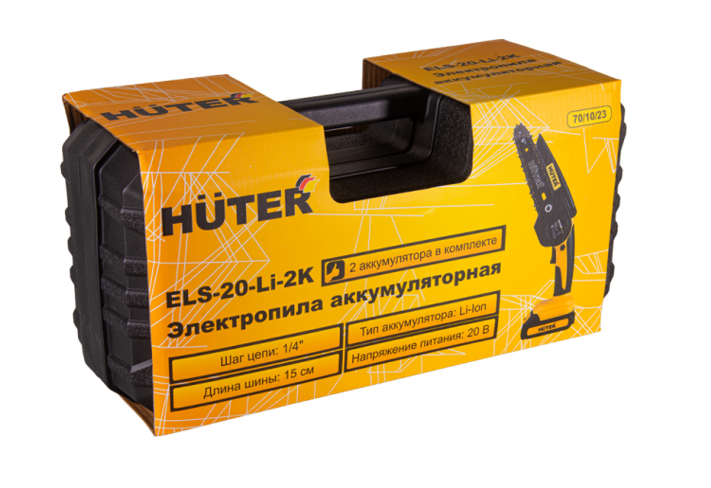 Мини пила аккумуляторная цепная HUTER ELS-20-Li-2K 70/10/23