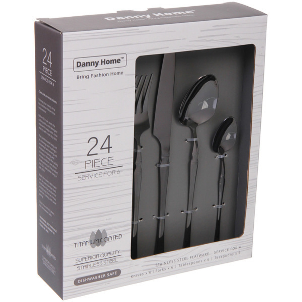 Набор столовых приборов «NORDIC» 24шт (6ножей, 6вилок, 6ст.ложек, 6ч.ложек), черный