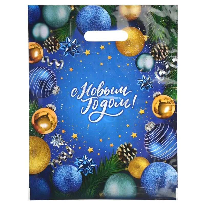 Пакет новогодний прорубная ручка Россия 31*40 см 60 мкм ПВД Дед Сокровищница  1 шт 500 шт/кор