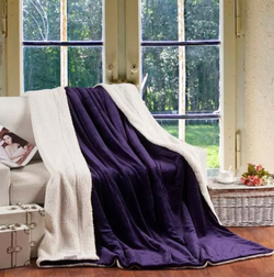 Плед 1.5 на полуторку Фиолетовый с белым Барашка Велюр-Плюш 140х200