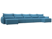 Диван П-образный Лига-051 НПБ МегаЛонг РОГОЖКА Амур 10 голубой