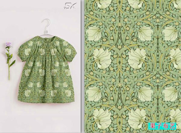 Pimpernel Bayleaf теплая трава, У. МОРРИС, 100% хлопок Handmade Fabrics 2