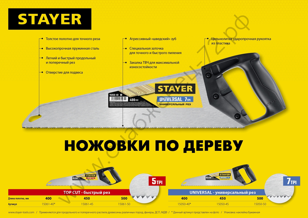 STAYER TopCut 400 мм, Ударопрочная ножовка (15061-40)