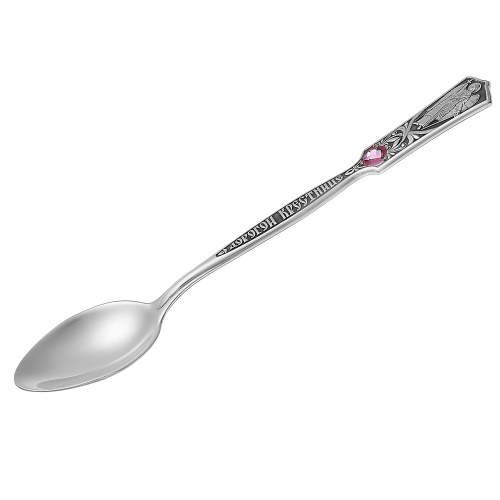 Ложка  из серебра/Чернение/Ангел-Хранитель/Со вставкой из фианитов