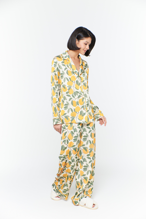 Шелковые брюки с кантом и лимонами