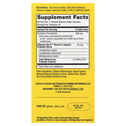 Renew Life, Ultimate Flora™, комплекс для влагалища и мочевыводящих путей, 60 веганских капсул с отсроченным высвобождением