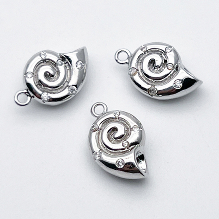 Подвеска Ракушка, цвет серебро (родий), фианиты, размер 14*9 мм, цена за 1 шт