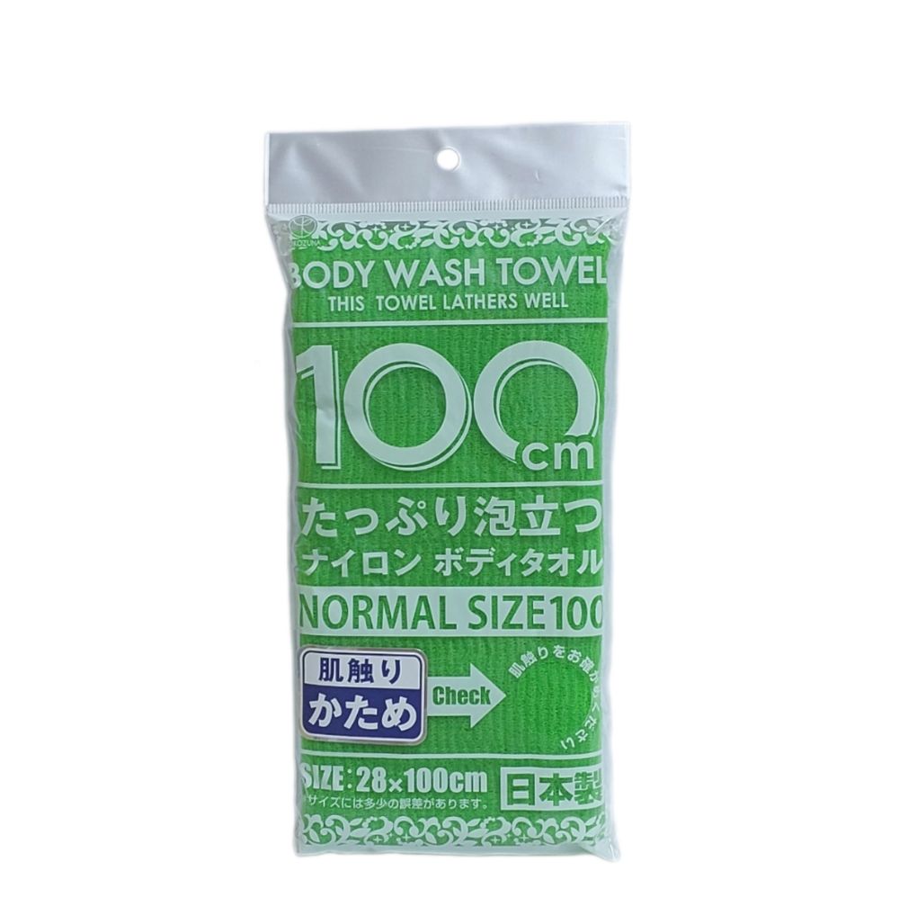 Массажная мочалка для тела YOKOZUNA SHOWER LONG BODY TOWEL жесткая зеленая. Размер 28Х100 см.