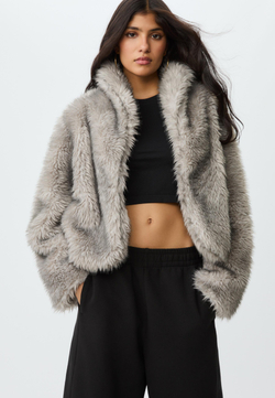 STRADIVARIUS Шуба из искусственного меха, серый