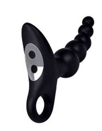 Черный силиконовый анальный вибромассажер-ёлочка с колечком-ограничителем
