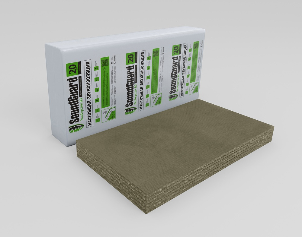 Плита звукопоглощающая SoundGuard ЭкоАкустик 80 1250х600х20мм (7,5 м2 в уп)
