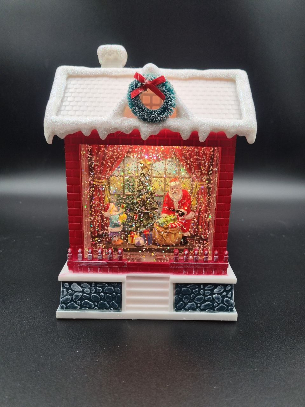 Домик новогодний светящийся музыкальный сеть/батарейки 8*14*20см QW221