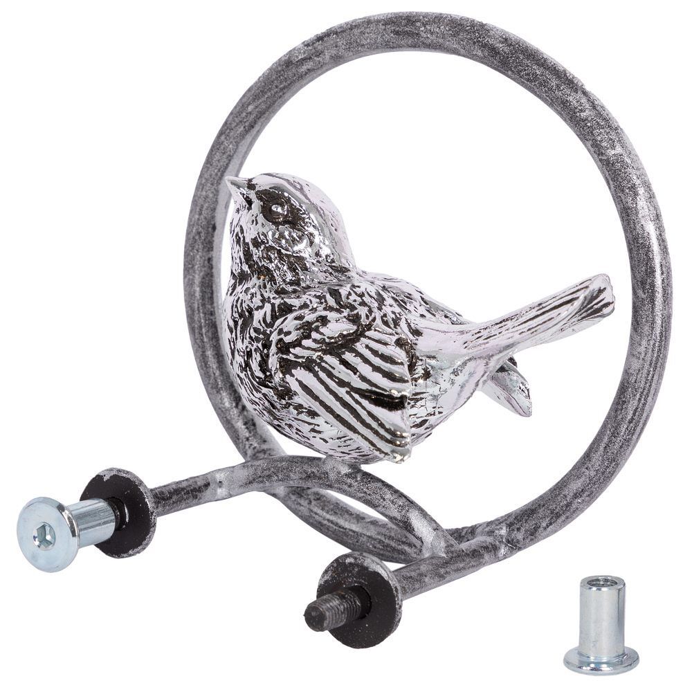 Ручка скоба мебельная Птичка Терра круглая правая Античное серебро