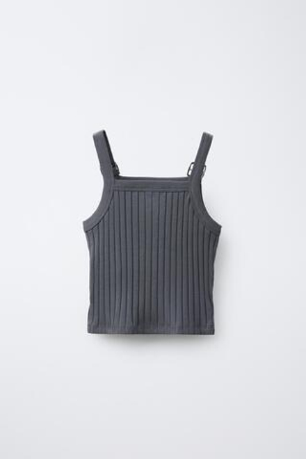 ZARA ТОП В РУБЧИК С БРЕТЕЛЯМИ И ПРЯЖКАМИ, АНТРАЦИТОВО-СЕРЫЙ