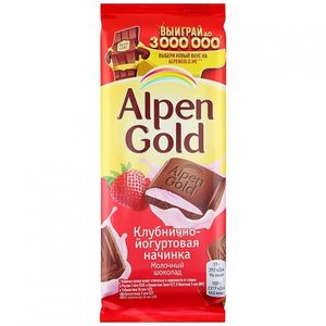 ШОКОЛАД ALPEN GOLD МОЛОЧНЫЙ КЛУБНИЧНЫЙ ЙОГУРТ 90ГР