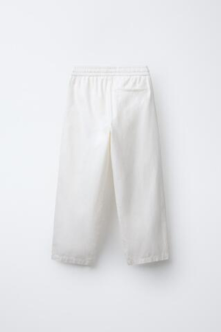 ZARA ЛЬНЯНЫЕ БРЮКИ С ПРЯМОГО КРОЯ, БЕЛЫЙ