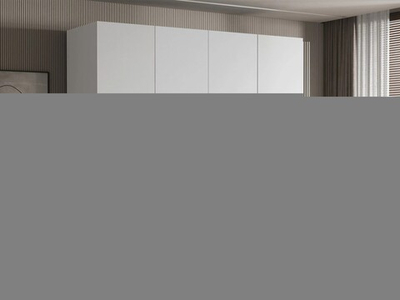 Распашной четырехсекционный шкаф Эмма с 2 ящиками, c черными ручками Белый снег 8685 BS  220*60*240