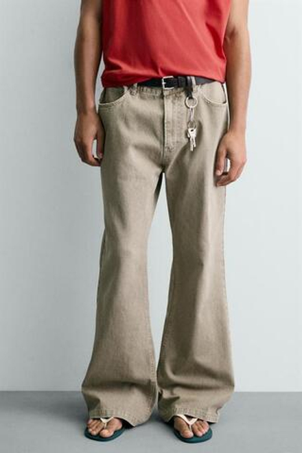 ZARA РАСКЛЕШЕННЫЕ БРЮКИ ИЗ ХЛОПКА, БЕЖЕВЫЙ