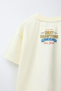 ZARA ФУТБОЛКА С НАДПИСЬЮ, ПАСТЕЛЬНО-ЖЕЛТЫЙ
