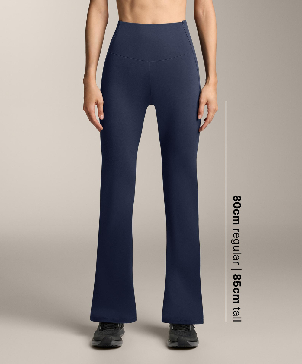 OYSHO Расклешенные брюки Comfortlux с высокой талией и отделкой в рубчик, синий