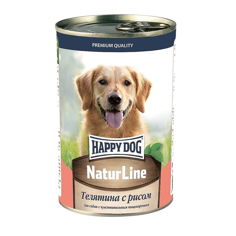 Влажный корм Happy Dog Natur Line для собак с телятиной и рисом, банка 410г