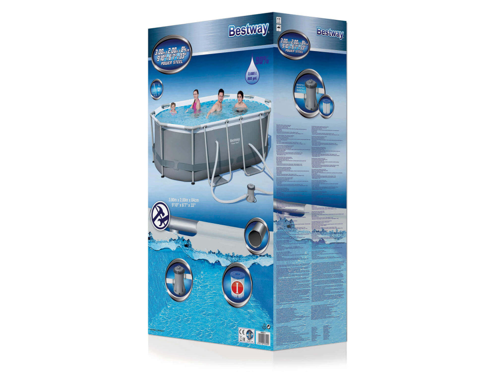 Каркасный овальный бассейн Bestway 305х200х84 см + фильтр-насос 1249 л/ч (5614A BW)
