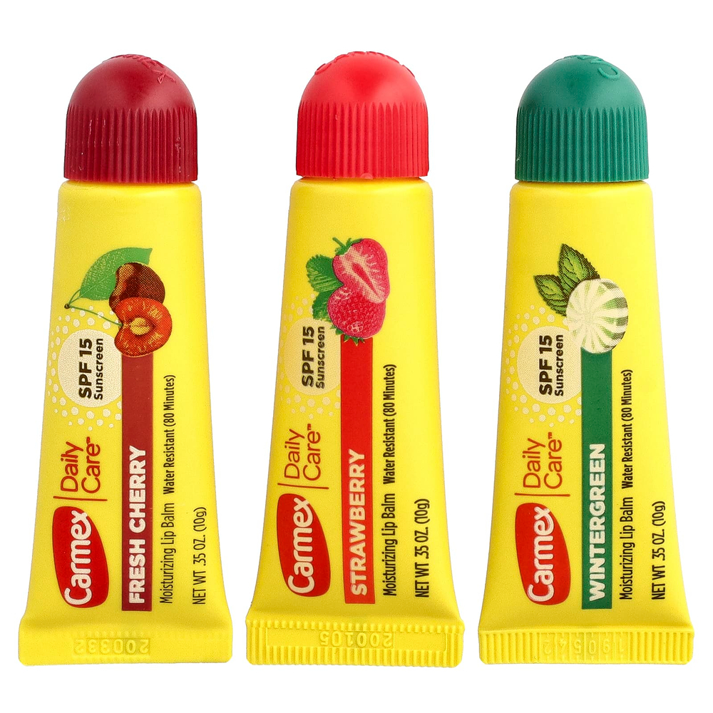 Carmex, Daily Care®, увлажняющий бальзам для губ, SPF 15, ассорти вкусов, 3 шт. по 10 г (0,35 унции)