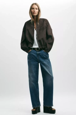 ZARA КУРТКА ИЗ ИСКУССТВЕННОЙ ЗАМШИ, ШОКОЛАДНЫЙ