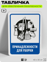 Табличка для обеспечения безопасности "Принадлежности для уборки", для офиса, по охране труда для предприятия, организаций, 40х30 см, Silver Plane x Айдентика Технолоджи