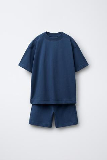 ZARA КОМПЛЕКТ ИЗ ФУТБОЛКИ И БЕРМУДОВ, МОРСКОЙ СИНИЙ