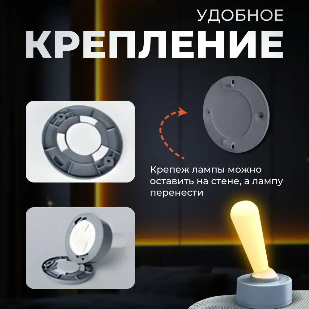 Светильник ночник в современном дизайне светодиодный настенный / настольный 2 режима работы 2 Вт./ работает от АКБ