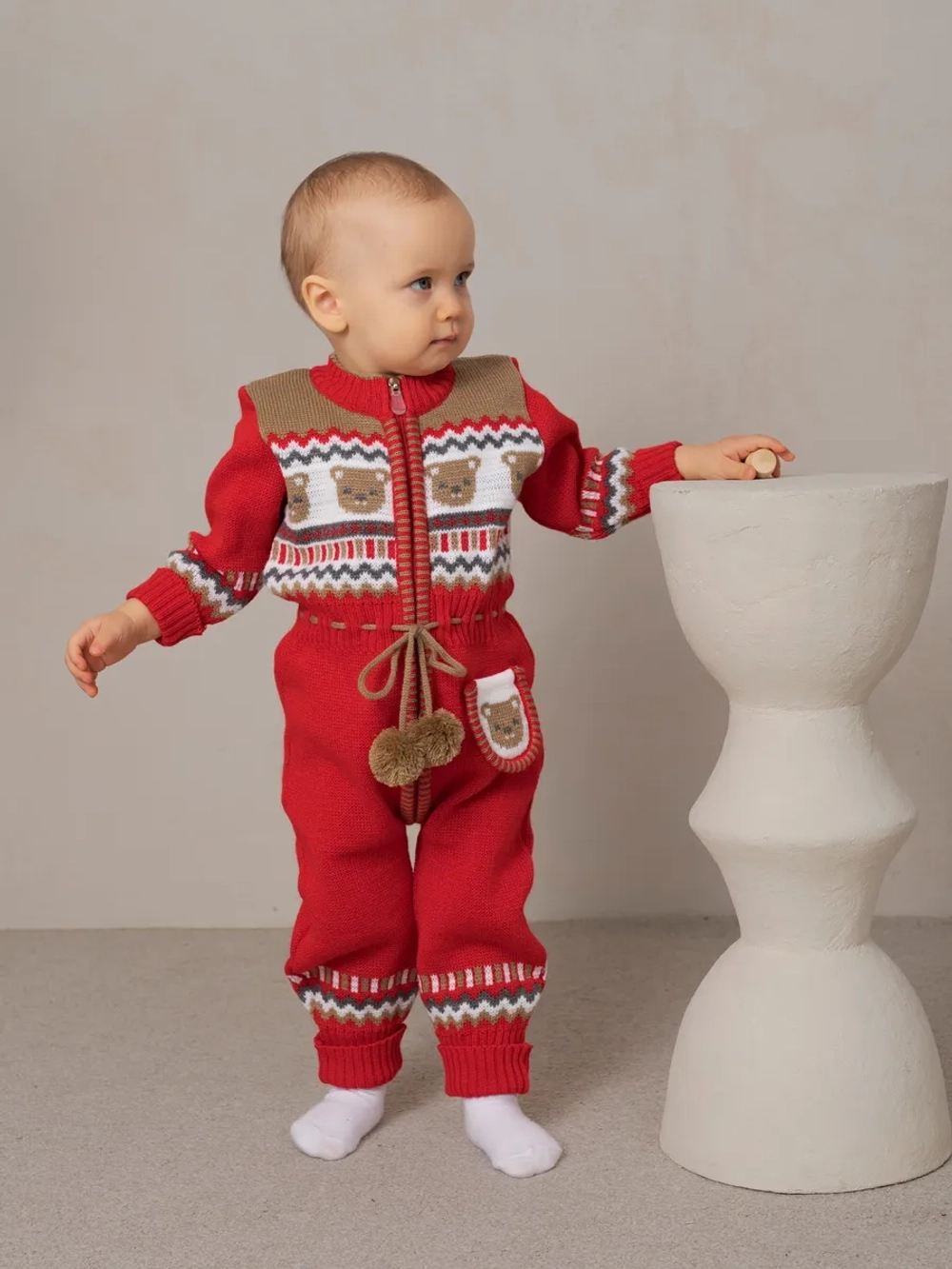 Вязаный комбинезон для новорожденных и малышей на молнии