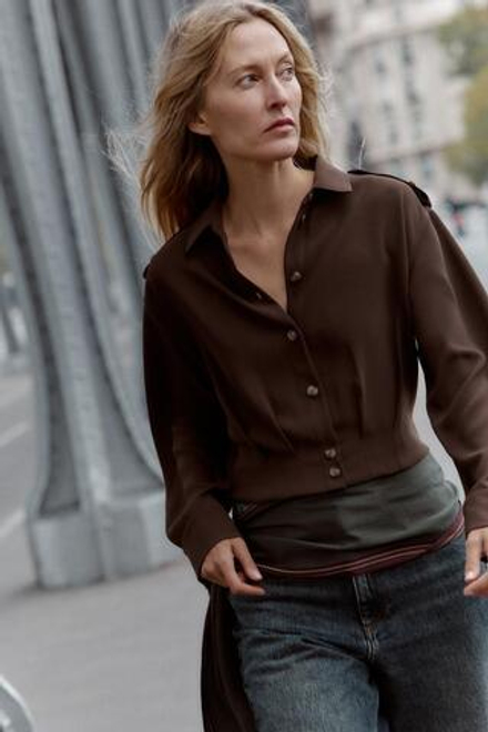 ZARA РУБАШКА С ХЛЯСТИКАМИ НА ПЛЕЧАХ, КОРИЧНЕВЫЙ