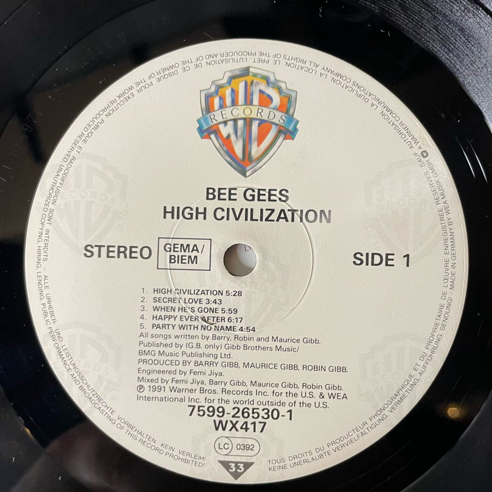 Винтажная виниловая пластинка LP Bee Gees High Civilization (Германия 1991)