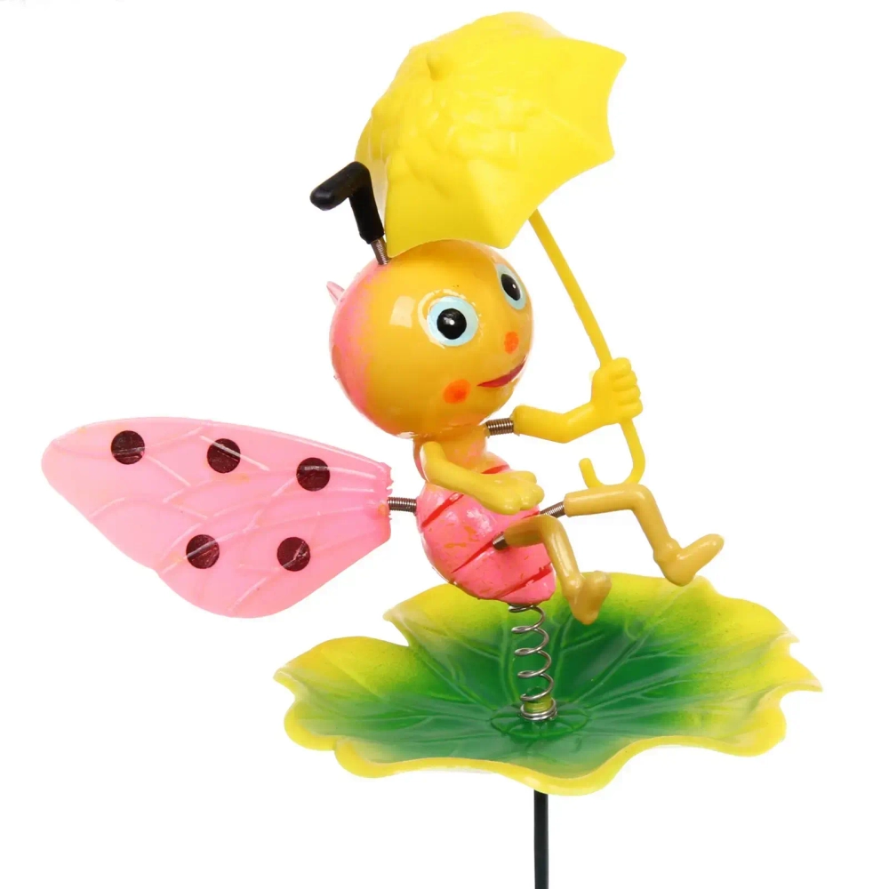 Фигура на спице «Божья коровка с зонтиком» 60 см (фигура 12*10 см) для отпугивания птиц, микс