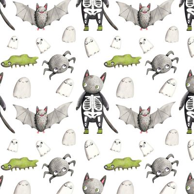 Летучие мыши, коты, привидения, монстрики. Принт для самых бесстрашных