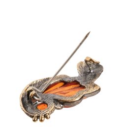 AM-2378 Брошь «Птичка» (латунь, янтарь)